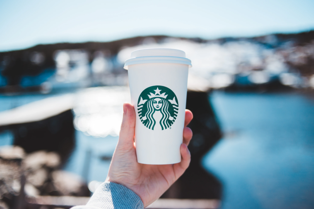 Starbucks Drink with blurred snowy outdoor background