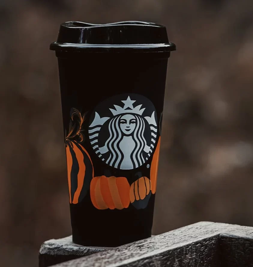 Starbucks Pumpkin Drinks, black and orange starbucks cup