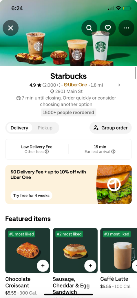 UberEats starbucks promo codes, Starbucks UberEats